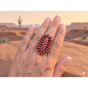 Handcrafted Navajo Cluster Ring Size 7.25 Women's Signed Traditional Jewelry ***